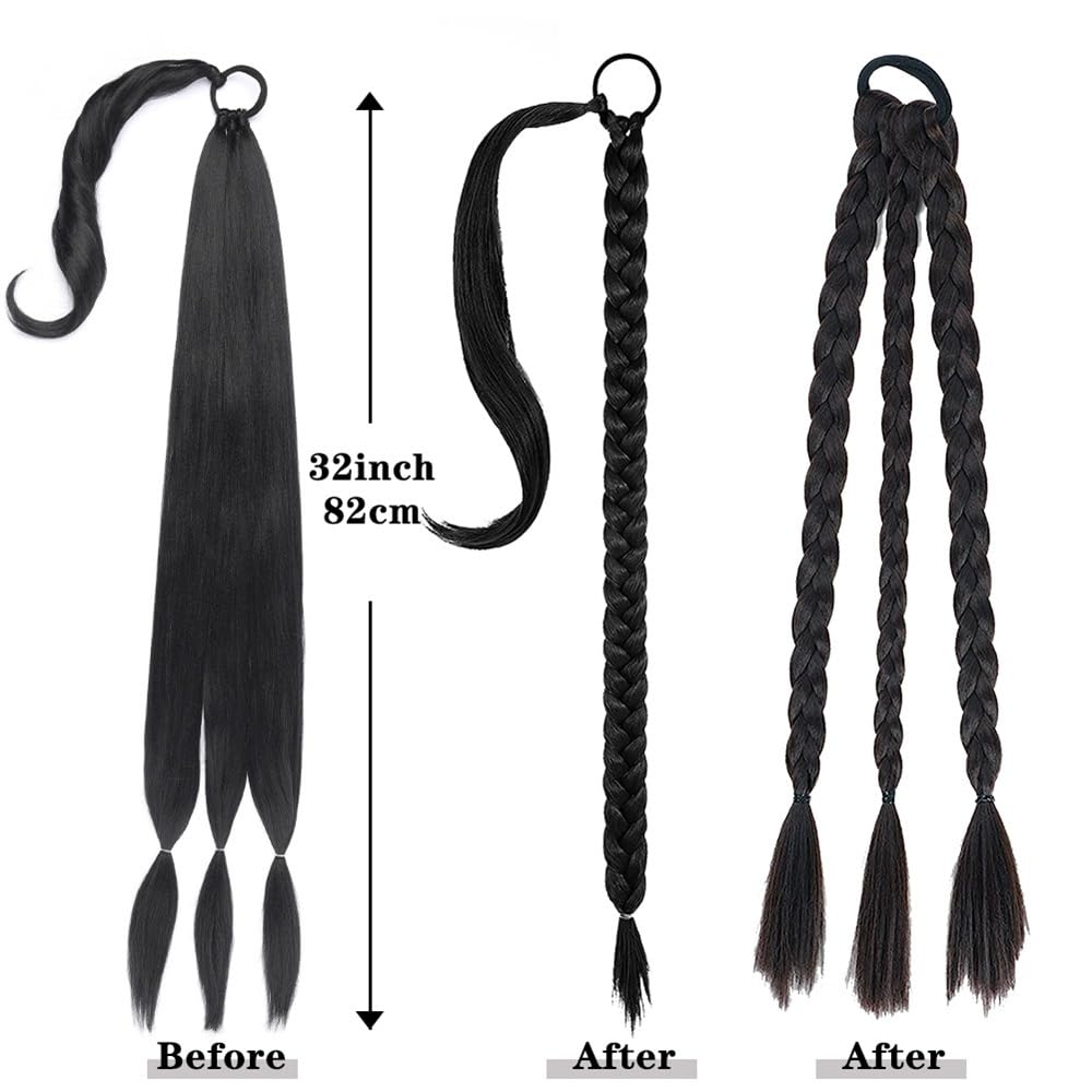 Naturalny Długi warkocz z kucykiem i gumką do włosów, prosta, syntetyczna ozdoba do włosów DIY do codziennego użytku dla kobiet Idealny wygląd(33,34inches)