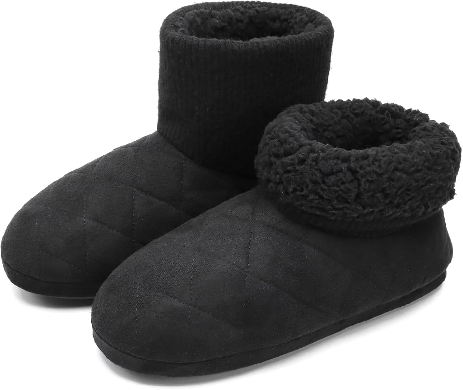 GPOS Knit Rock Wool Warm Men Indoor Pull on Cozy Memory Foam Slipper Boots Soft Rubber Sole - Image 4