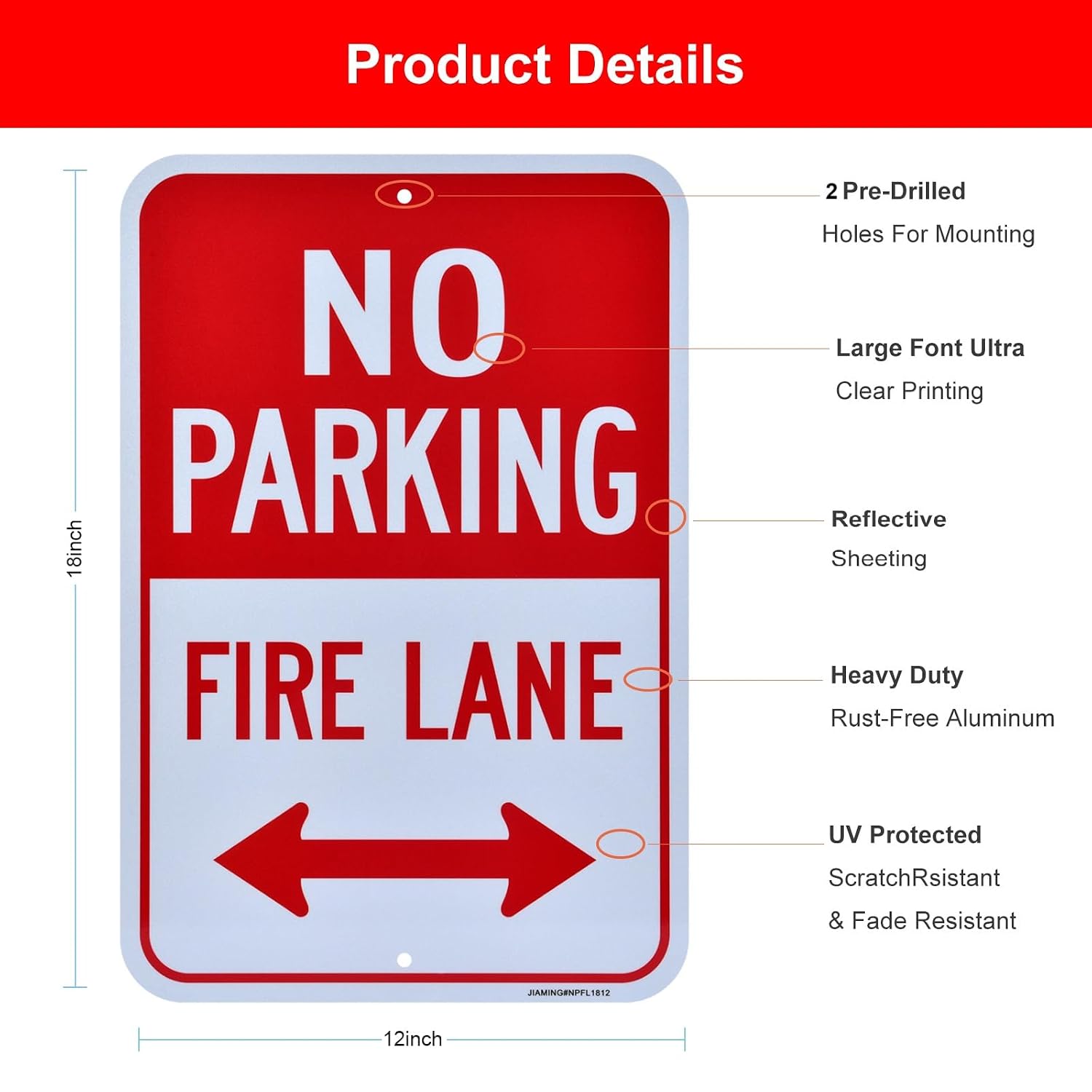 Fire Lane No Parking With Arrow Signs 2 Pack 18x12 Inch Reflective Aluminu image 2