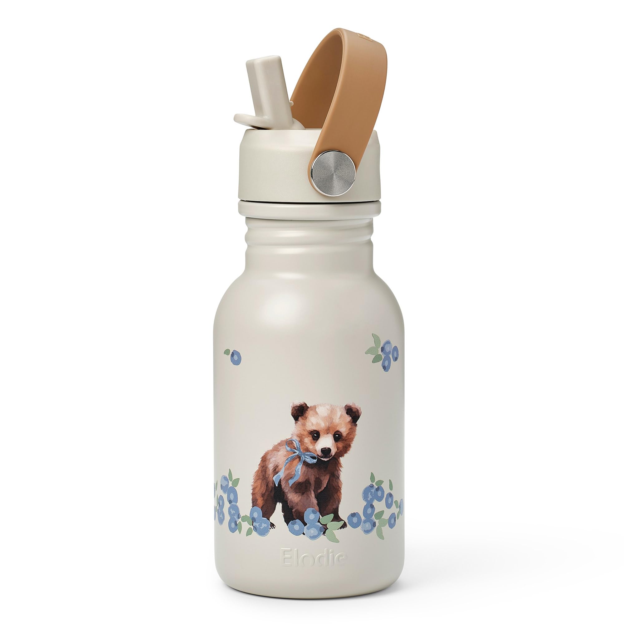 Elodie Details Children's Stainless Steel Drinking Bottle with Straw, Sports BPA Free, Leak-Proof Water Bottle for School, Nursery, for Toddlers, Boys and Girls, 350 ml, Blueberry Bliss Billy