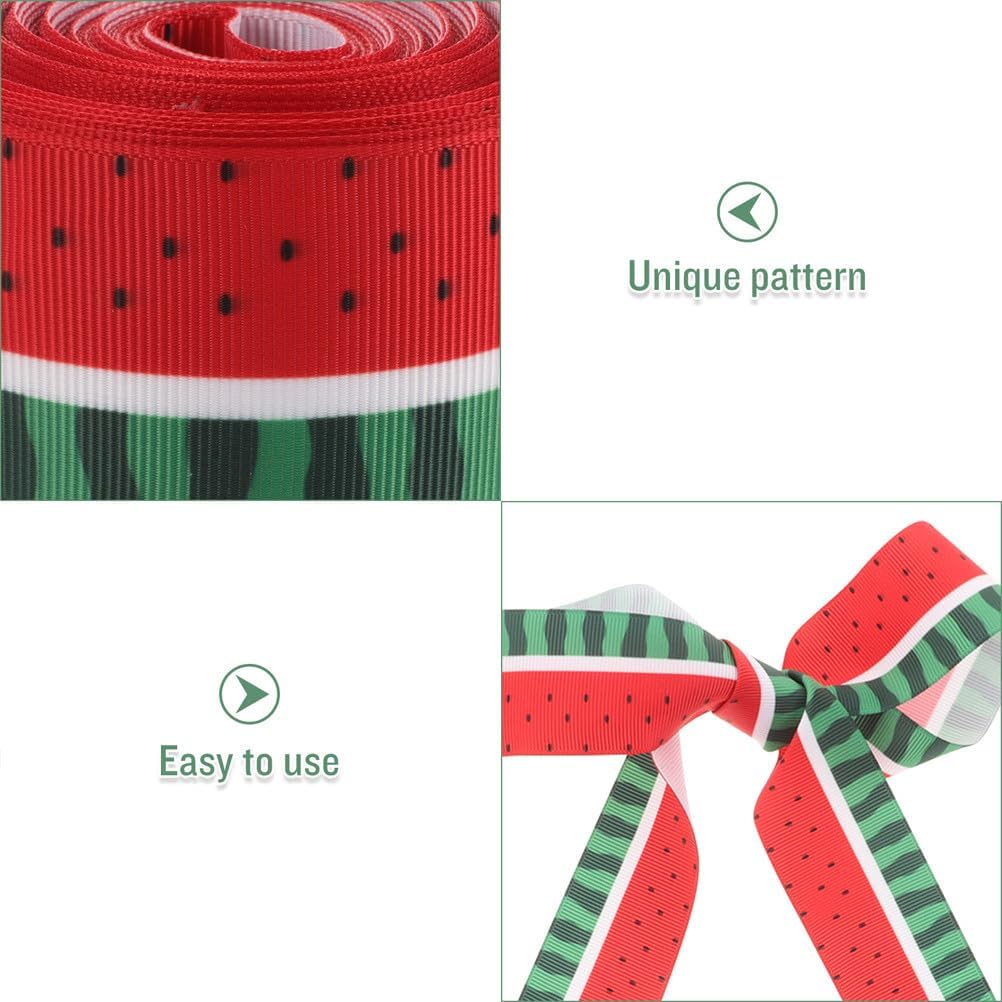 2 Rolls Watermelon Prints Grosgrain Polyester Wired Edge Ribbon Summer Fruit Themed Wrapping Ribbon for DIY Wrapping Hair Bow Wreath Decoration