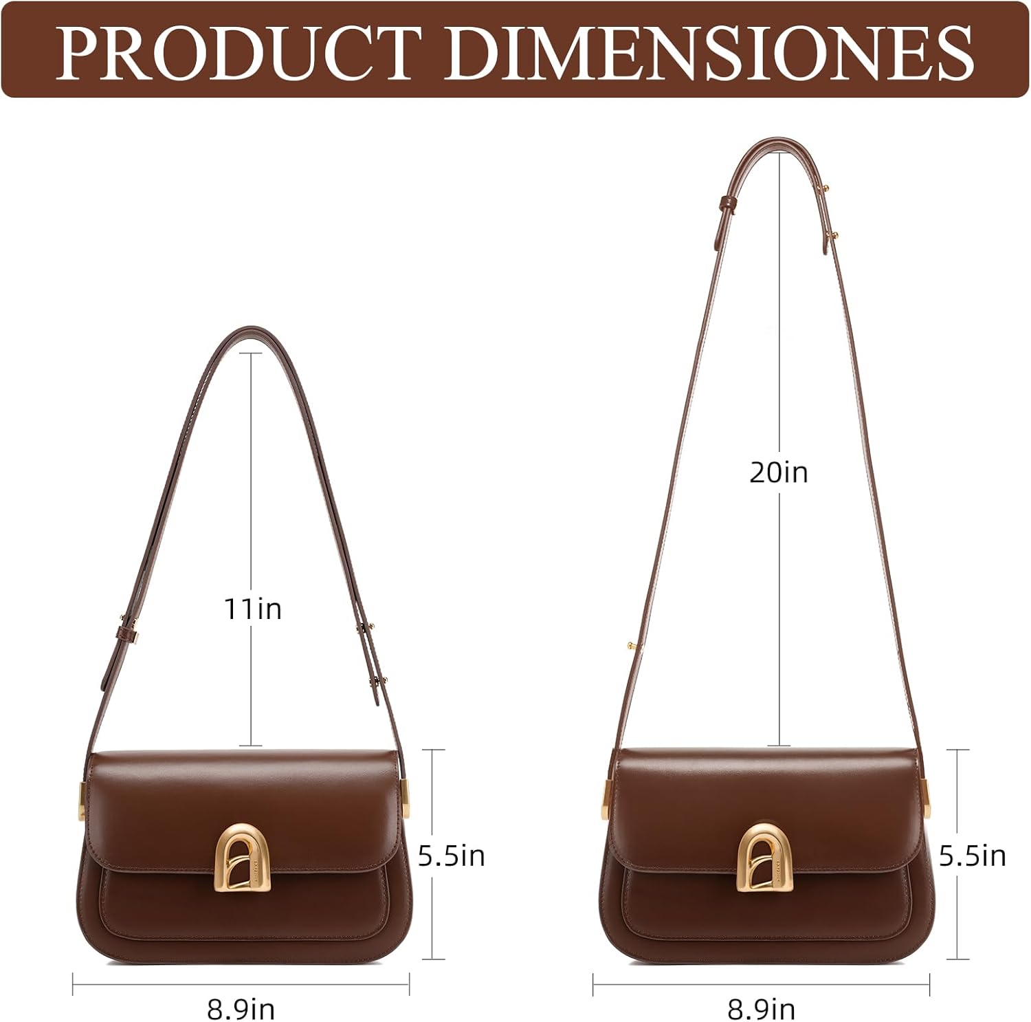 LA'FESTIN Genuine Leather Shoulder Purse for Women, Designer Handbag with Adjustable Strap, Going Out Crossbody Bag - Image 4