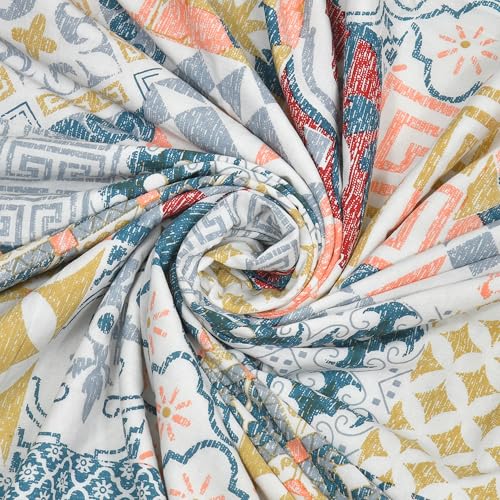 Image of BLOCKS OF INDIA 100% Cotton Dohar King Size Reversible Hand Block Printed Malmal Summer Dohar /Blanket (Orange Ikat, 300 Tc)