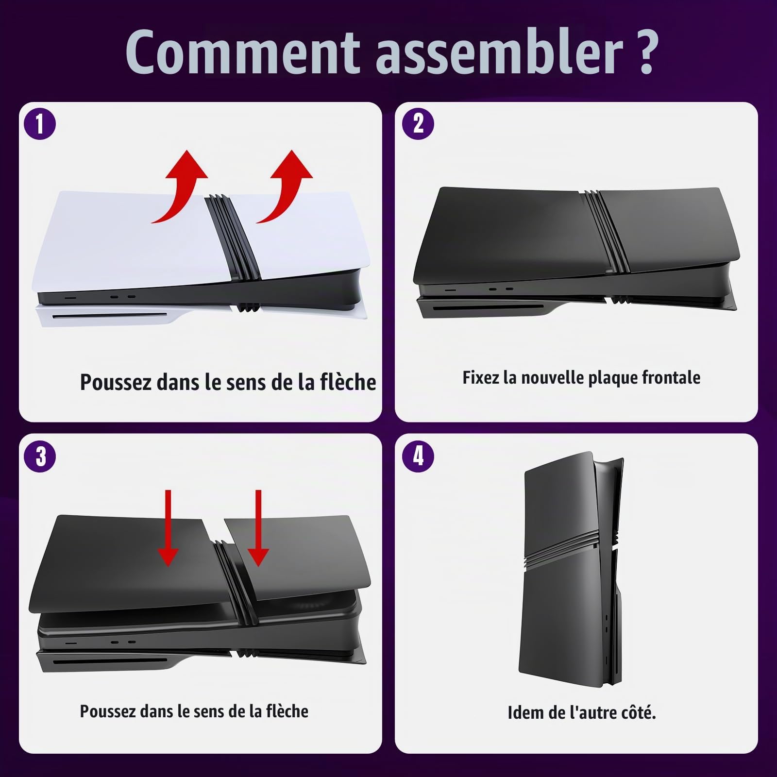 Façades pour PS5 Pro Disc Edition, coque rigide en ABS mat pour PlayStation 5 Pro Disque, accessoires de console, résistant aux chocs, à la poussière et aux rayures, panneaux encliquetables (noir)