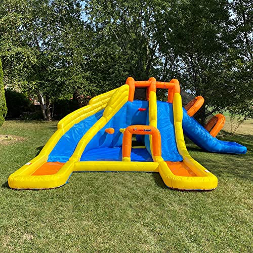 Big Splash Triple Water Slides and Pool Water Park, 24 ft L x 21 ft W x 8 ft H Triple Slides Blower Included, Splash Pool, Netted for Safety, Outdoor Fun for Kids