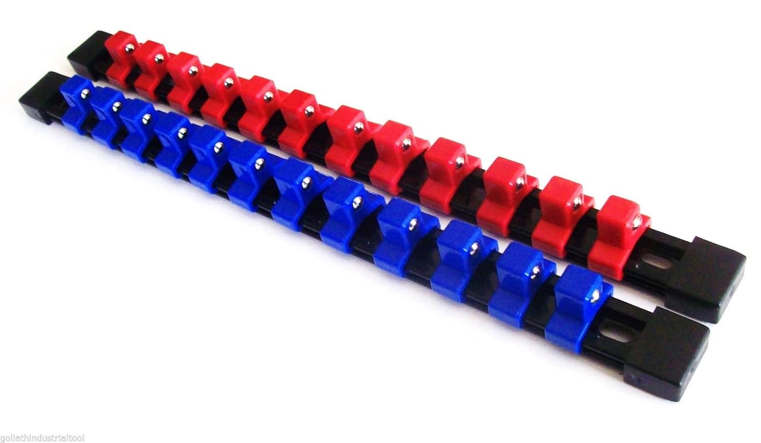 2 Goliath Industrial 1/2" Abs Mountable Red/Blue Socket Rails Holders Organizer
