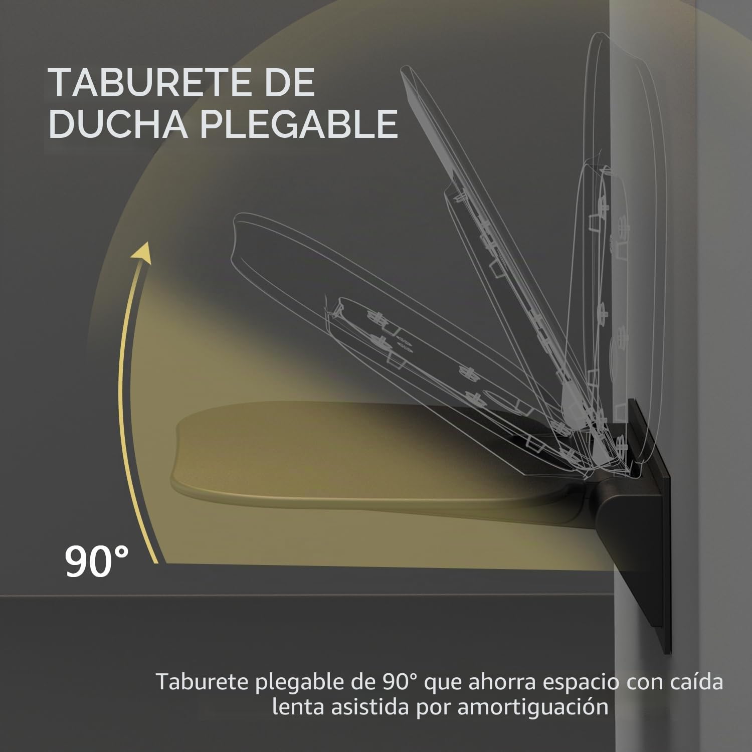Asiento de ducha ampliado plegable montado en la pared, color negro, 40 × 39 cm, taburete de ducha para baño, silla de ducha plegable para reinstalación y renovación de baño