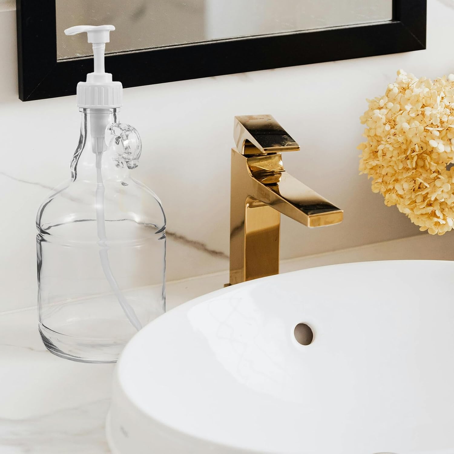 Glass Shampoo Bottle with White Pump, 3lb Refillable Lotion Dispenser for Bathroom, Empty Soap and Shower Gel Container Suitable for Hotels and Personal Care