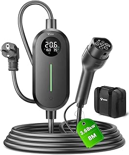 GONEO Typ 2 EV Ladegerät Schuko 3,68kW 16A (6–16A einstellbar), 8m 1-phasig 230V Tragbares Ladekabel, Mobile Wallbox mit LCD, Timer & IP66, für ID.3 ID.4 Zoe Model 3 Q3 X3 PHEV
