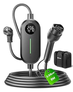 GONEO Typ 2 EV Ladegerät Schuko IP66 Wasserdicht, 3,68kW 16A (6–16A einstellbar), 8m 1-phasig 230V Tragbares Ladekabel, Mobile Wallbox mit LCD & Timer, für Elektroautos und PHEV - Amazon product rated Grade A