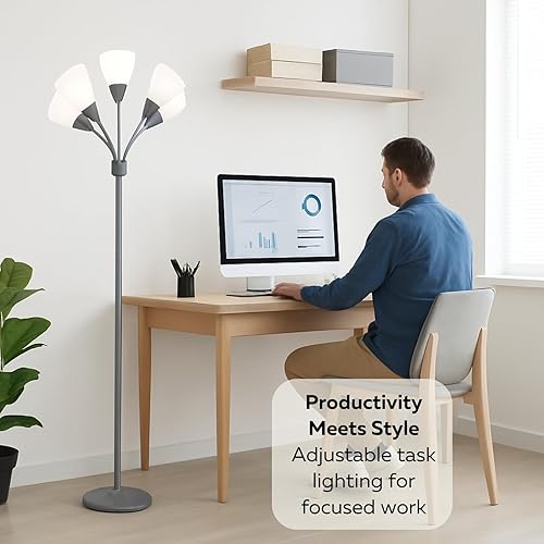 Miniatura 5 de Lámpara de pie moderna de Lightaccents lámpara de pie Medusa con 5 pantallas para lectura de acrílico blanco ajustables para habitación