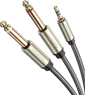 UGREEN Câble Audio Jack 3.5mm vers Double 6.35mm Mono Y Splitter 6.35 Nylon Tressé Compatible avec Amplificateur Table de Mixage Carte Son Enceinte Casque Smartpone PC (1 M)