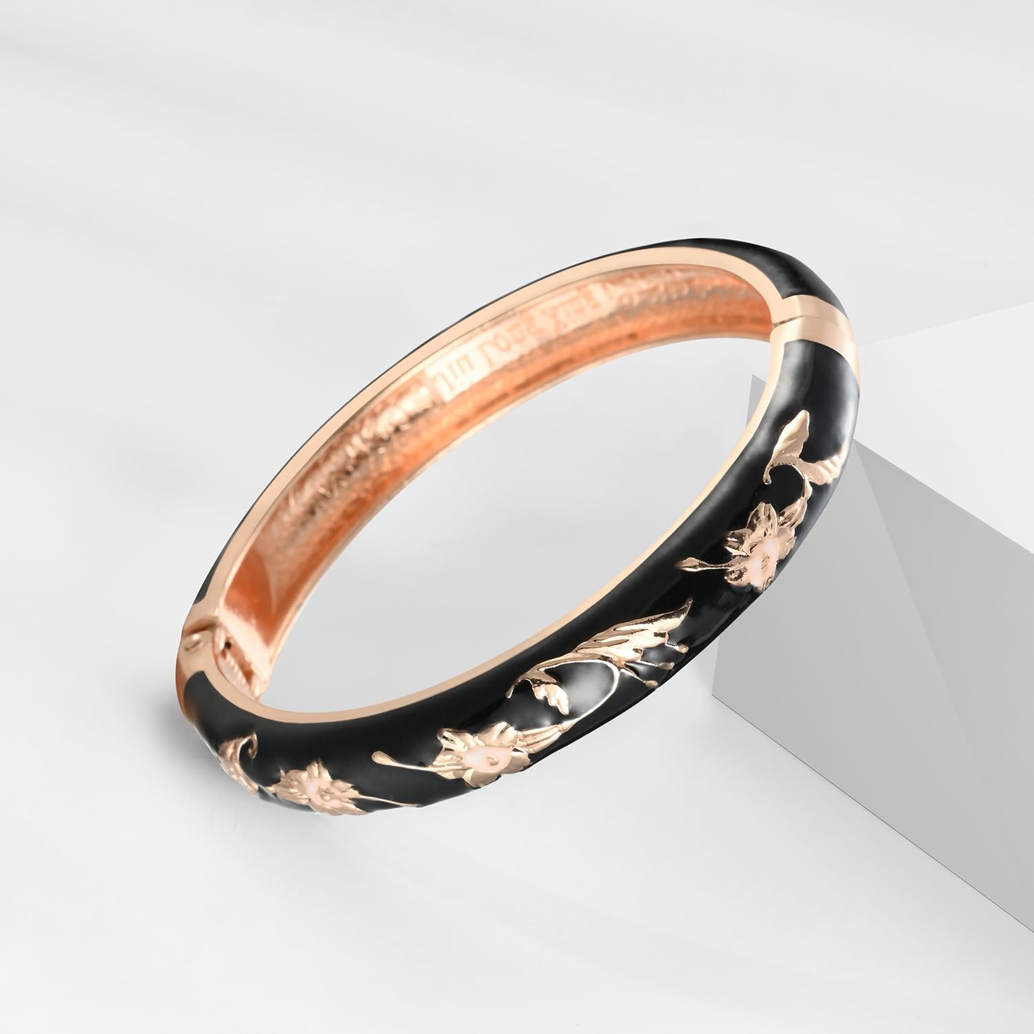 UJOY Bangles 5 Pcs Enamel Jewelry Set Rose Flower Engraved Cloisonne Bracelets Pack in a Box 5PCS - Image 7