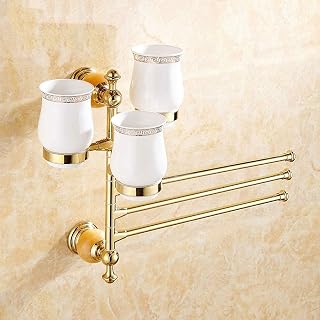 Soporte for toallero Montado en la pared con portavasos giratorio Acero inoxidable Luz brillante Toallero for baño Toalleros for baño Hotel Cocina Oro rosa 3 tazas 3 toallero ( Color : Motor With Brac