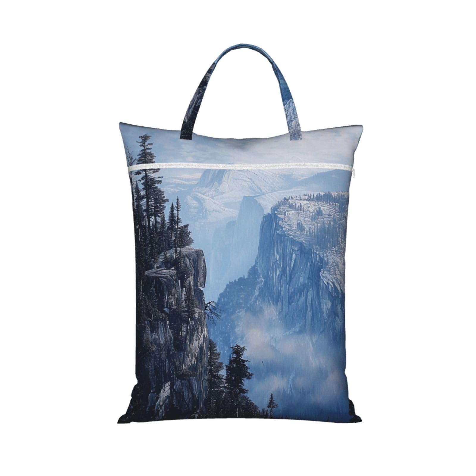 Large Travel Laundry Bags,Canadian Smokey Mountain Cliff Print with Handle Foldable Laundry Bag for Holidays Gym Swimming and Family Trips, 1Pcs