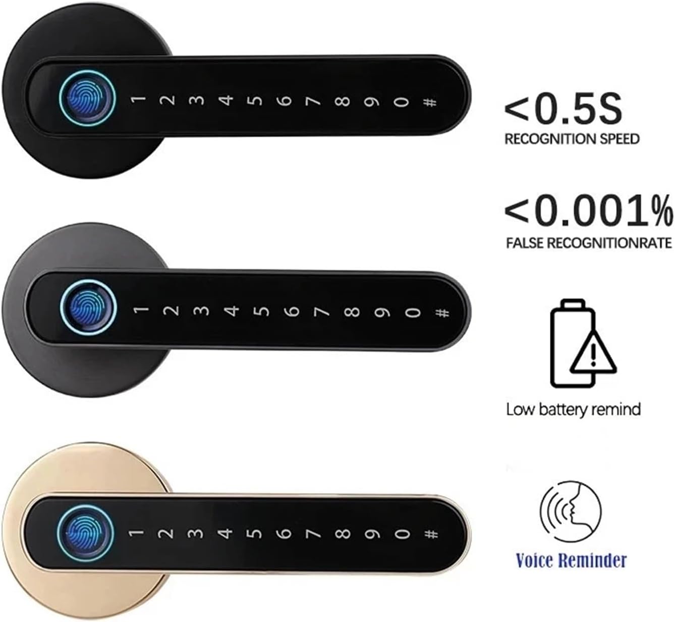 ノブロック生体認証スマートロック指紋パスワード電気デジタルロック Tuya キーレスセキュリティドアハンドル家庭用 簡単にインストー