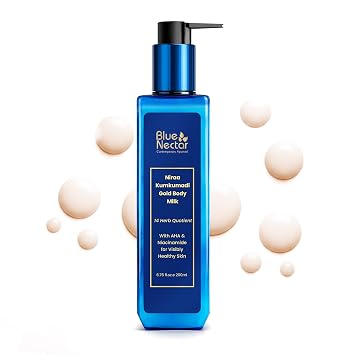 Blue Nectar Gold Body Milk for Women & Men | Body Lotion with Plant Based AHA & Niacinamide | Moisturizer for Body | All Skin Types 14 Herbs, 6.76 Fl Oz