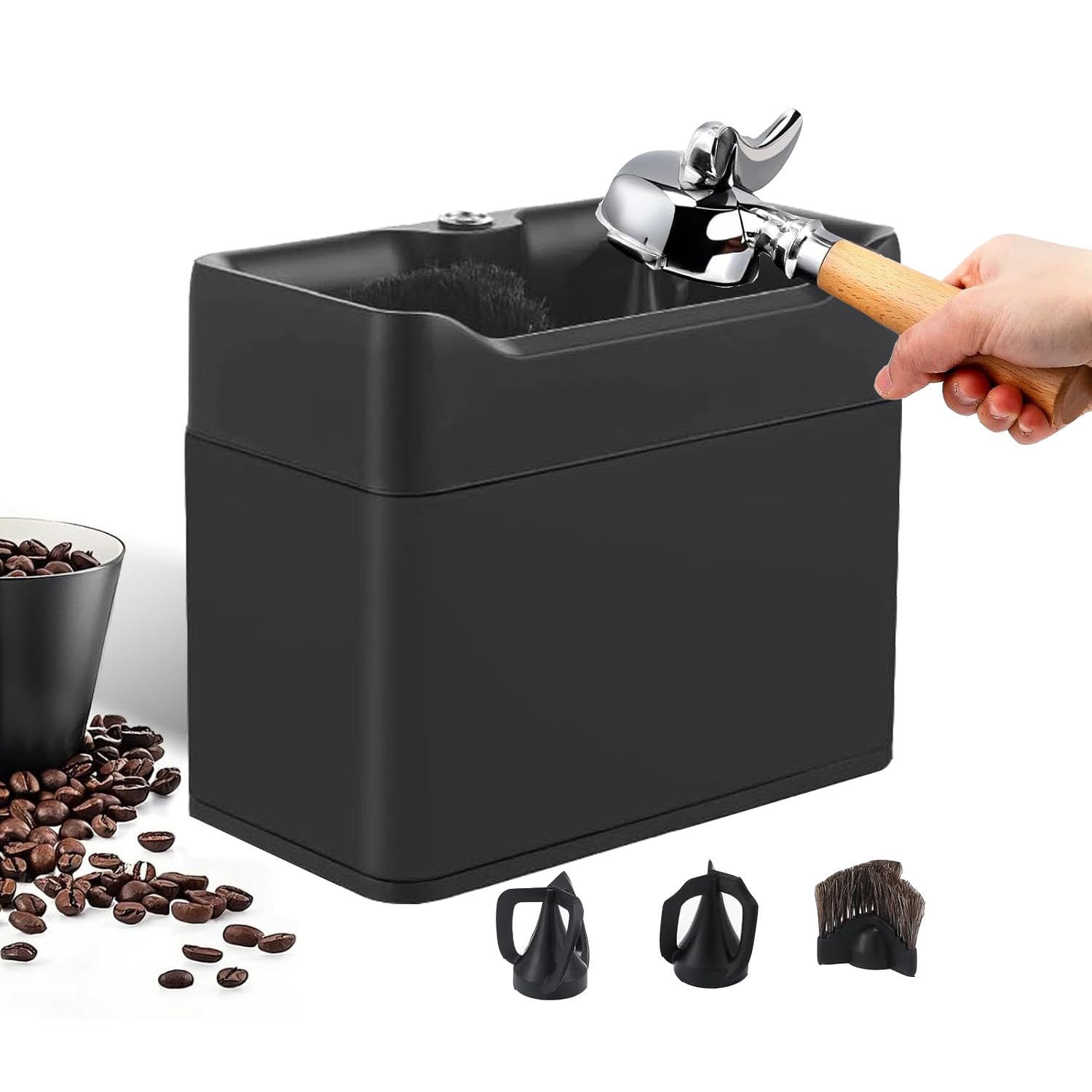 UORDBY Electric Portafilter Cleaning Machine,Espresso Machine Accessories,Electric Espresso Coffee Knock Box,Vitesse de Rotation 300/min Black