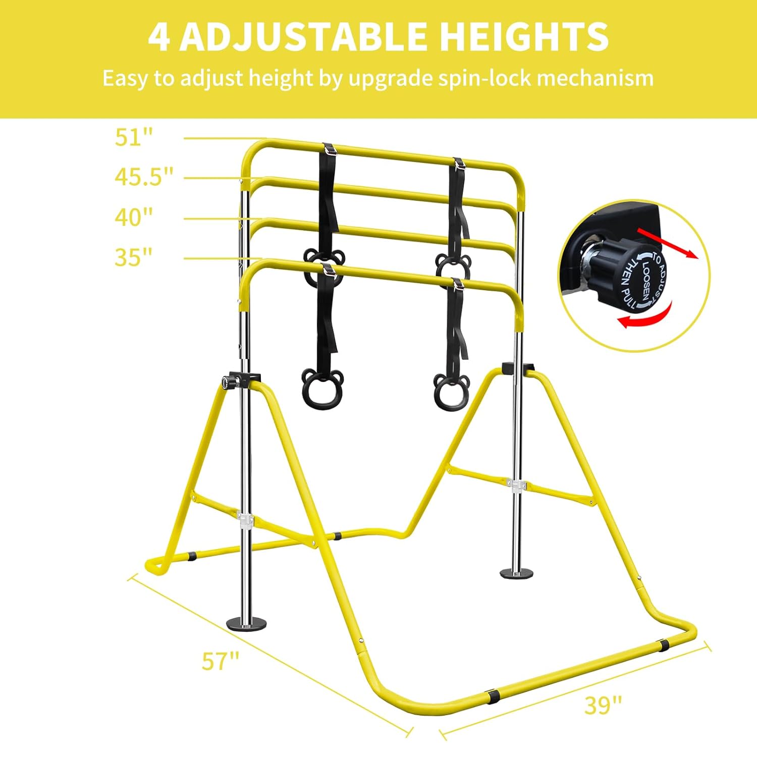 Anwick Gymnastics Bar for Kids - Height Adjustable Horizontal Monkey Bars with Rings, Folding Training Equipment for Indoor Outdoor Home Gym, Kids Exercise Pull Up Bar 4 Anwick Gymnastics Bar for Kids - Height Adjustable Horizontal Monkey Bars with Rings, Folding Training Equipment for Indoor Outdoor Home Gym, Kids Exercise Pull Up Bar - Image 2