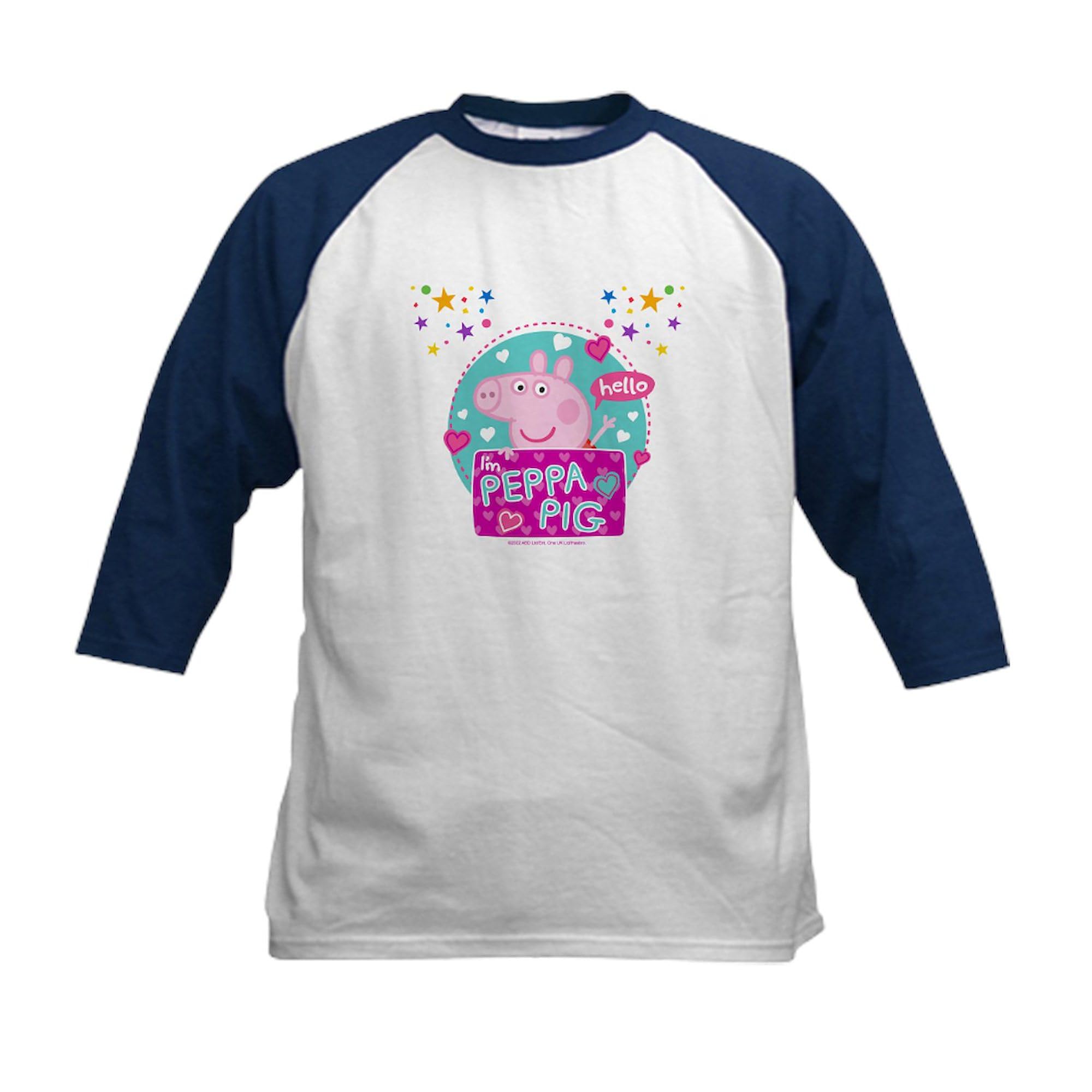 CafePress Hello I'm Peppa Pig Baseball Jersey Kids Cotton Baseball Jersey, 3/4 Raglan Sleeve Shirt Navy/White