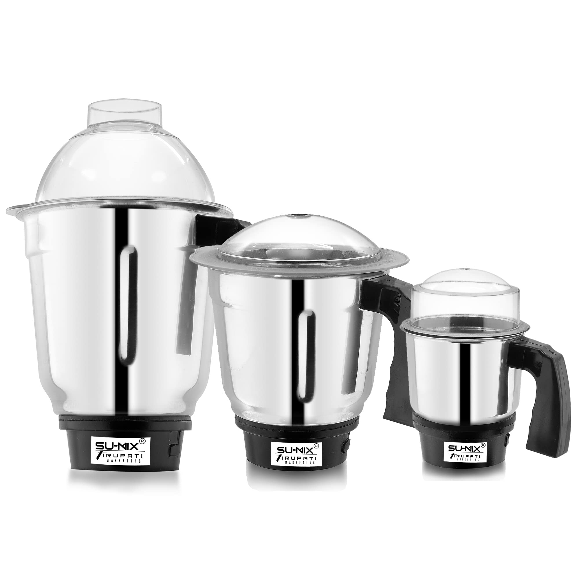 Su-mix Dry, Liquid and Chutney for Mixer Grinder Set of 3 Stainless Steel Mixer Chutney Jar with Handle Heavy Duty Aluminium Base with Lid Fitting (1000 ml, 700 ml & 350 ml) Mixer Juicer Jar-image-49