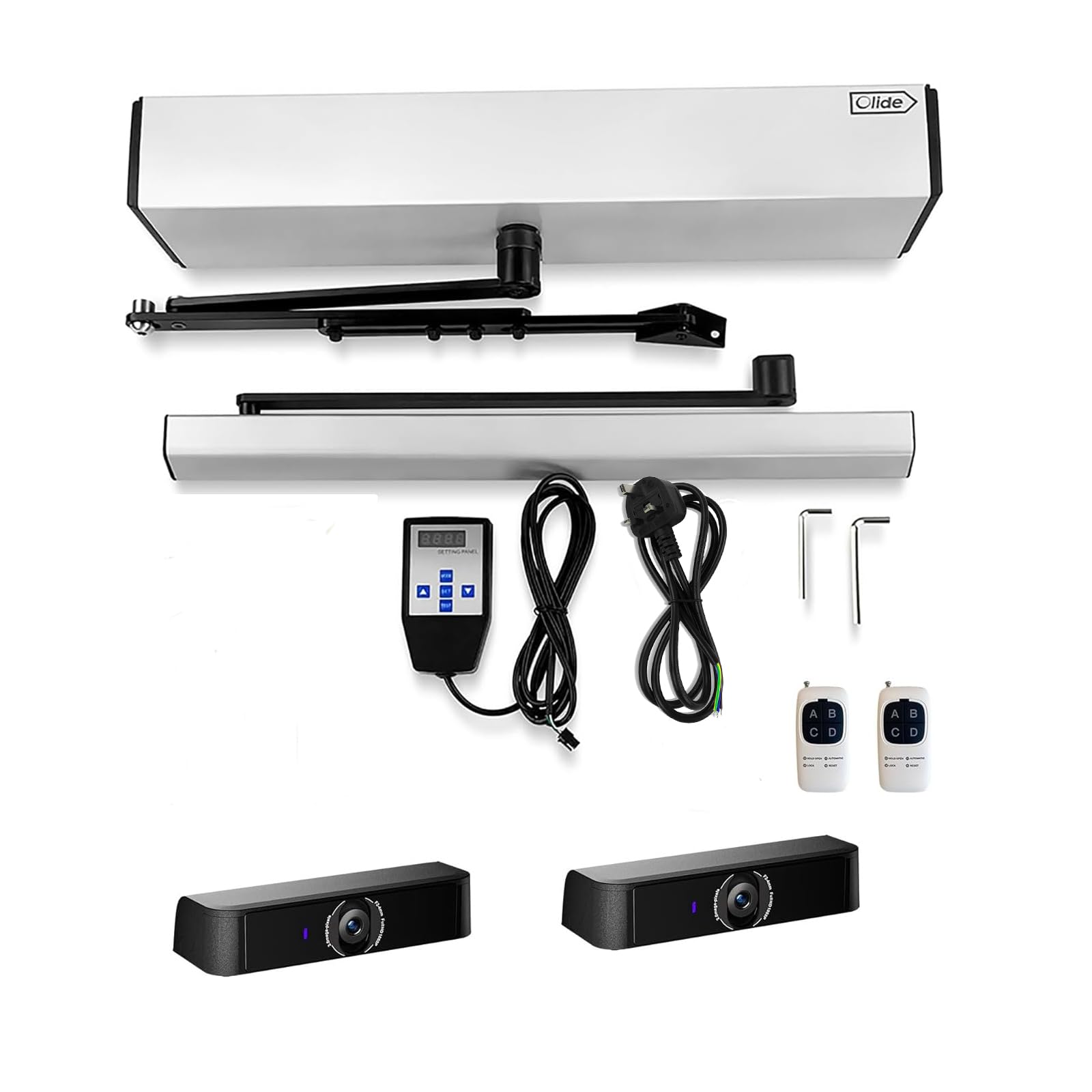 Olide Olide Elektrischer Schwingtüröffner mit 2 oberflächenmontierten KI-Sensoren zur Erkennung menschlicher Figur und automatischem Öffnen der Tür