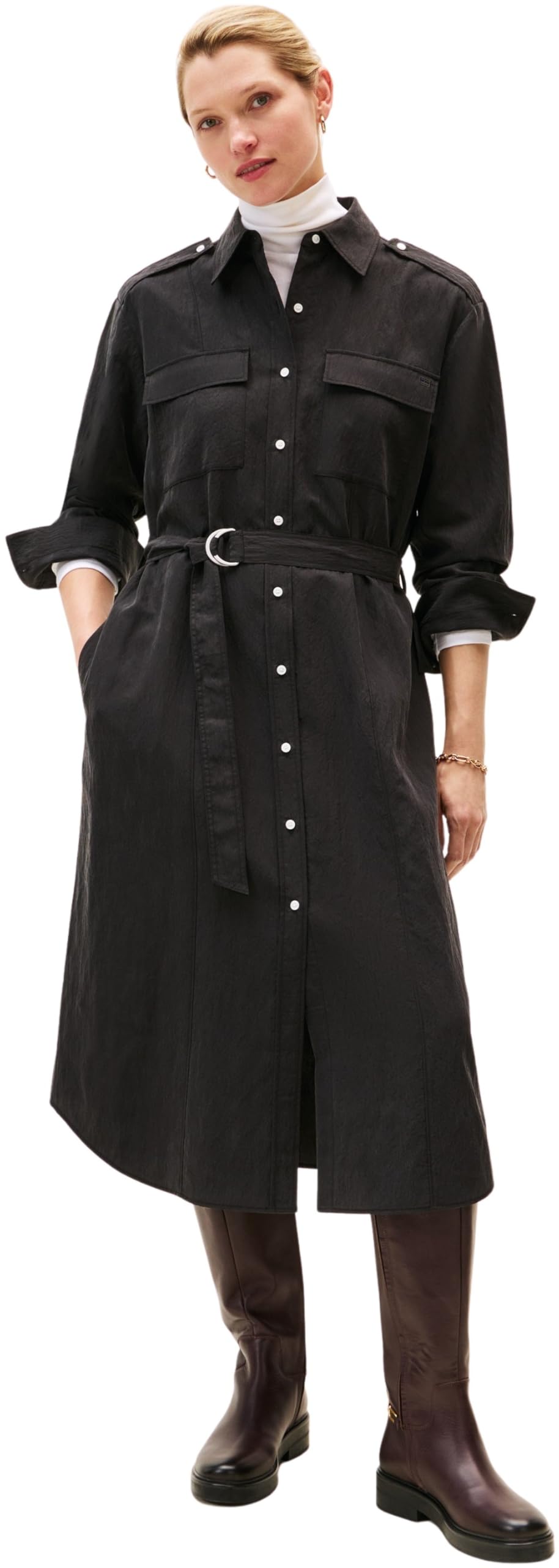 Tommy Hilfiger Damen Fluid Utility Midi Dress Ww0ww46581 Andere Kleider