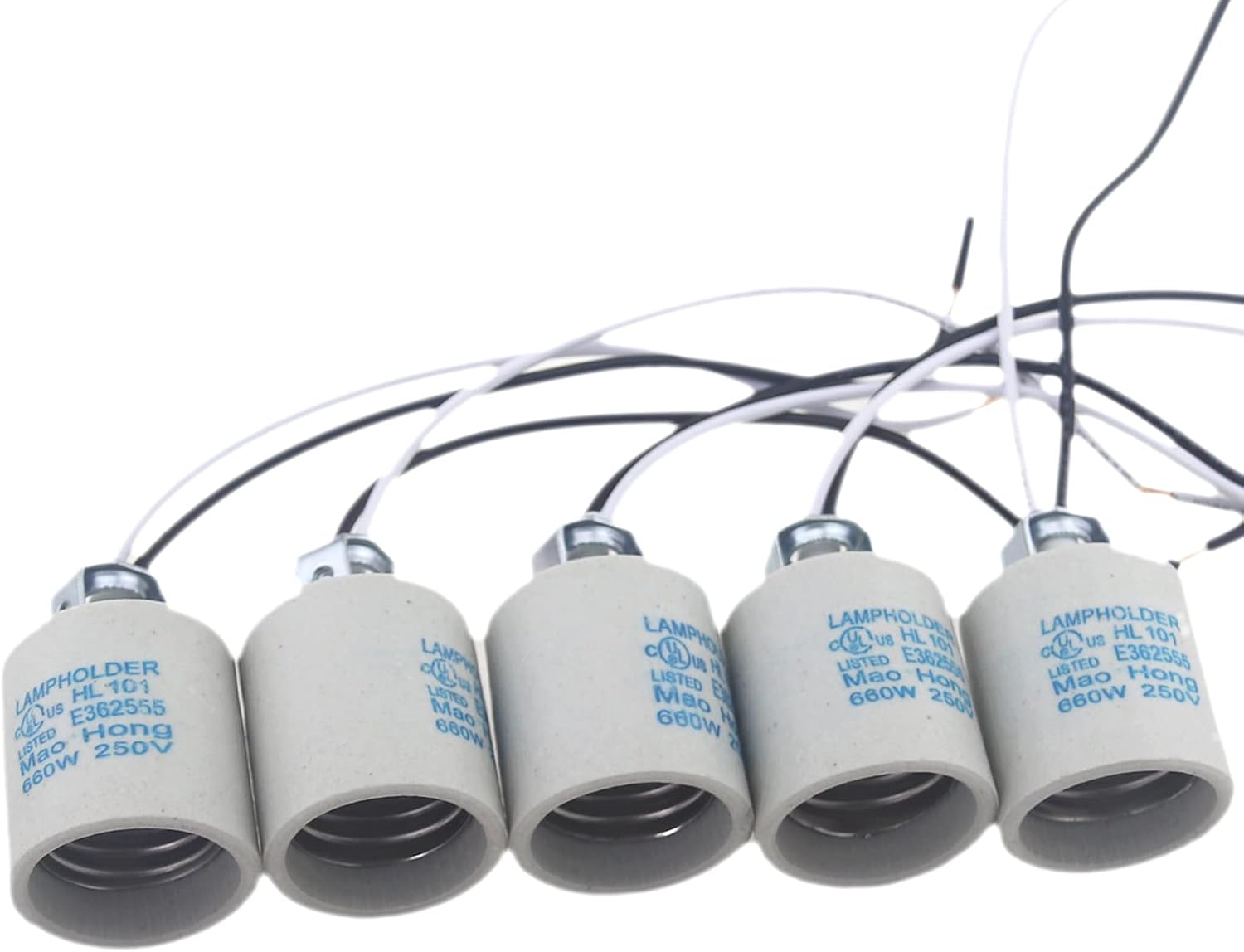 10pcs Ceramic Standard Medium Screw Socket E26/E27 Bulb Lamp Holders With Wire Lead for Hot Halogen Bulb