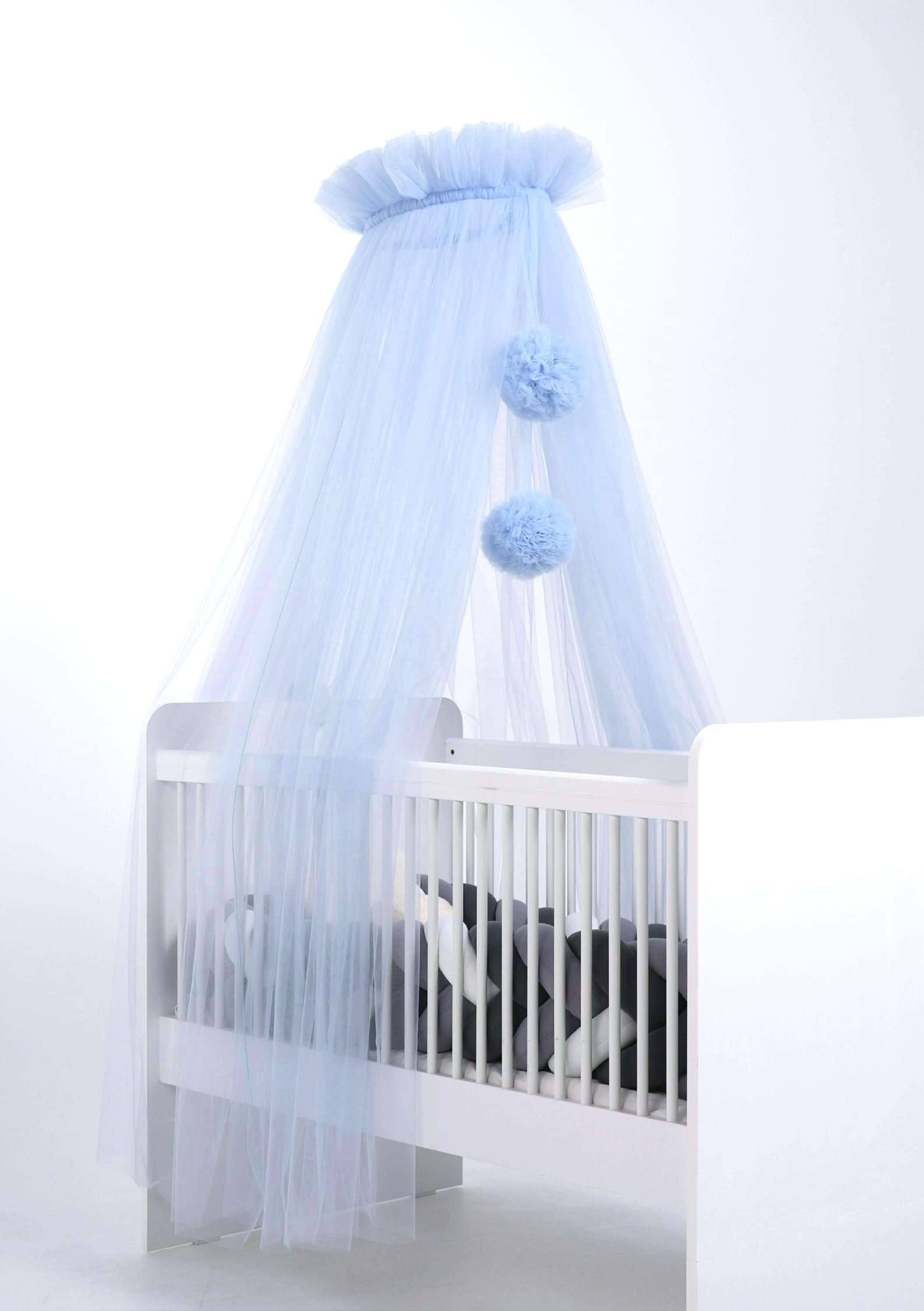 Baldacchino In Tulle Per Culla - Con Pompon, 165 Cm, Design Sognante - Foto 6