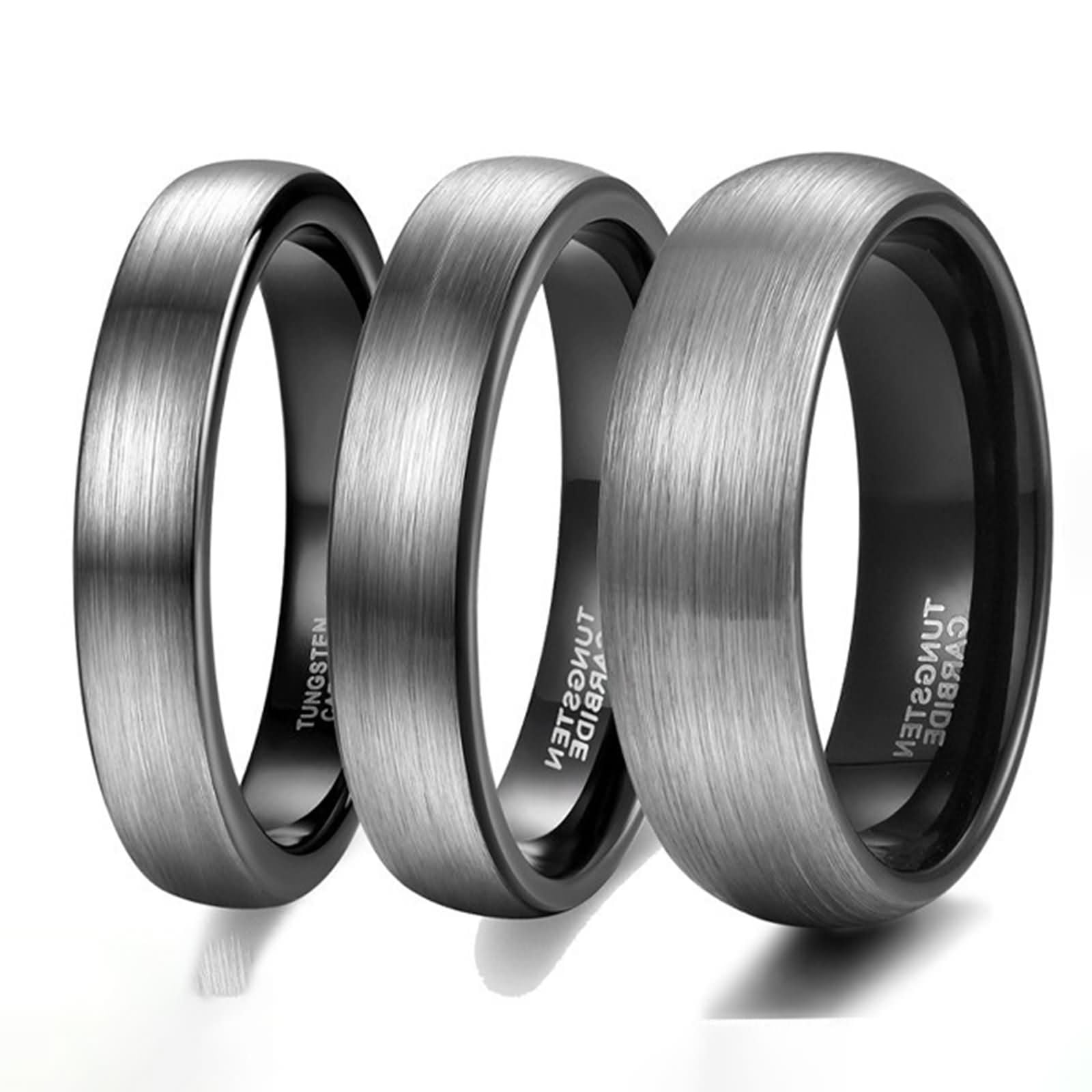 Pierścionek męski z grawerunkiem wolframu, 4 mm/6 mm/8 mm, szczotkowany, okrągły, pierścionek srebrny czarny zaręczynowy