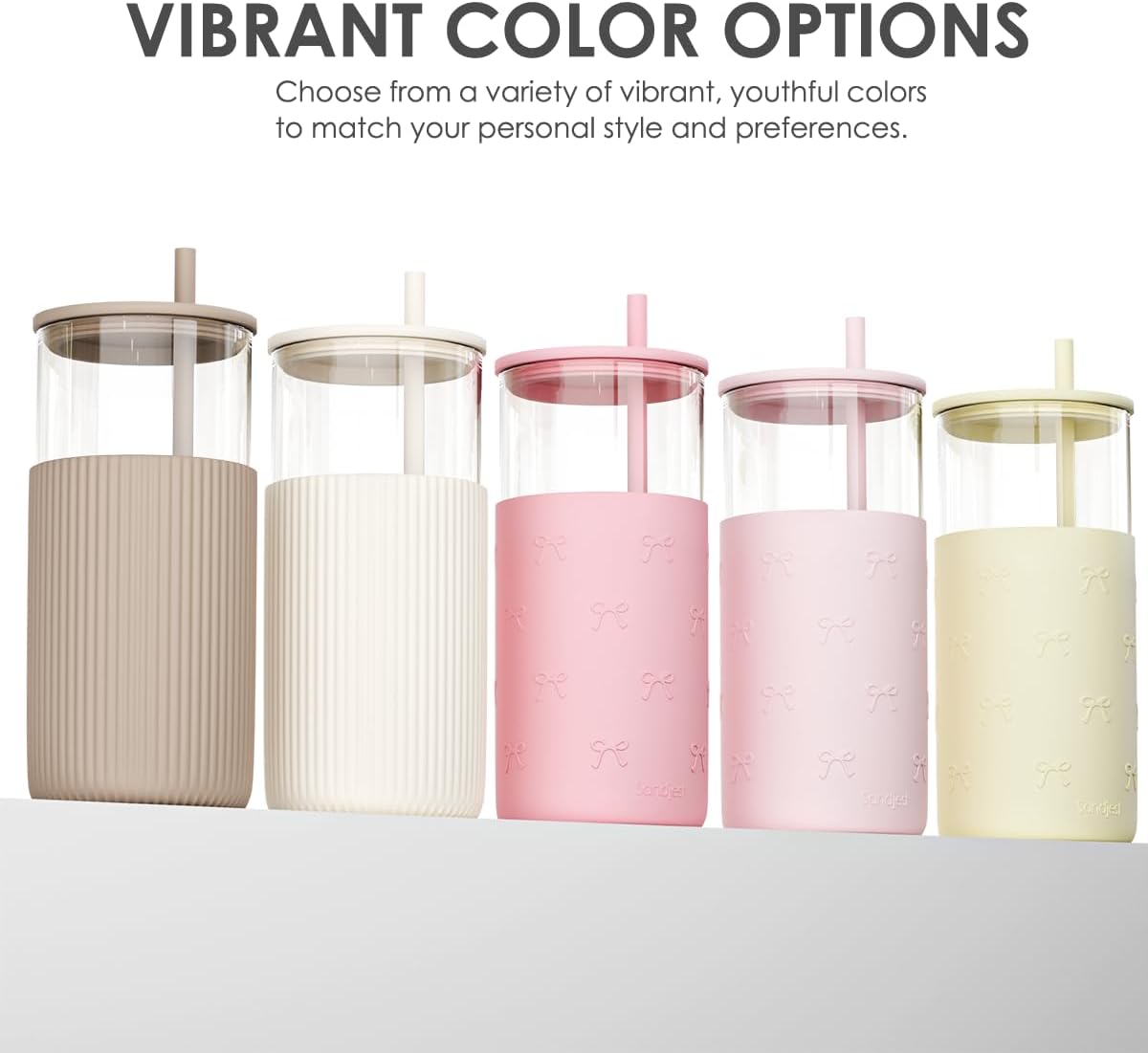 SANDJEST Glass Tumbler with Straw and Lid, Glass Water Bottle with Silicone Sleeve 20oz, Smoothie, Iced Coffee Cup, Gifts for Women Teen Girls Birthday Christmas (Cream) - Image 5