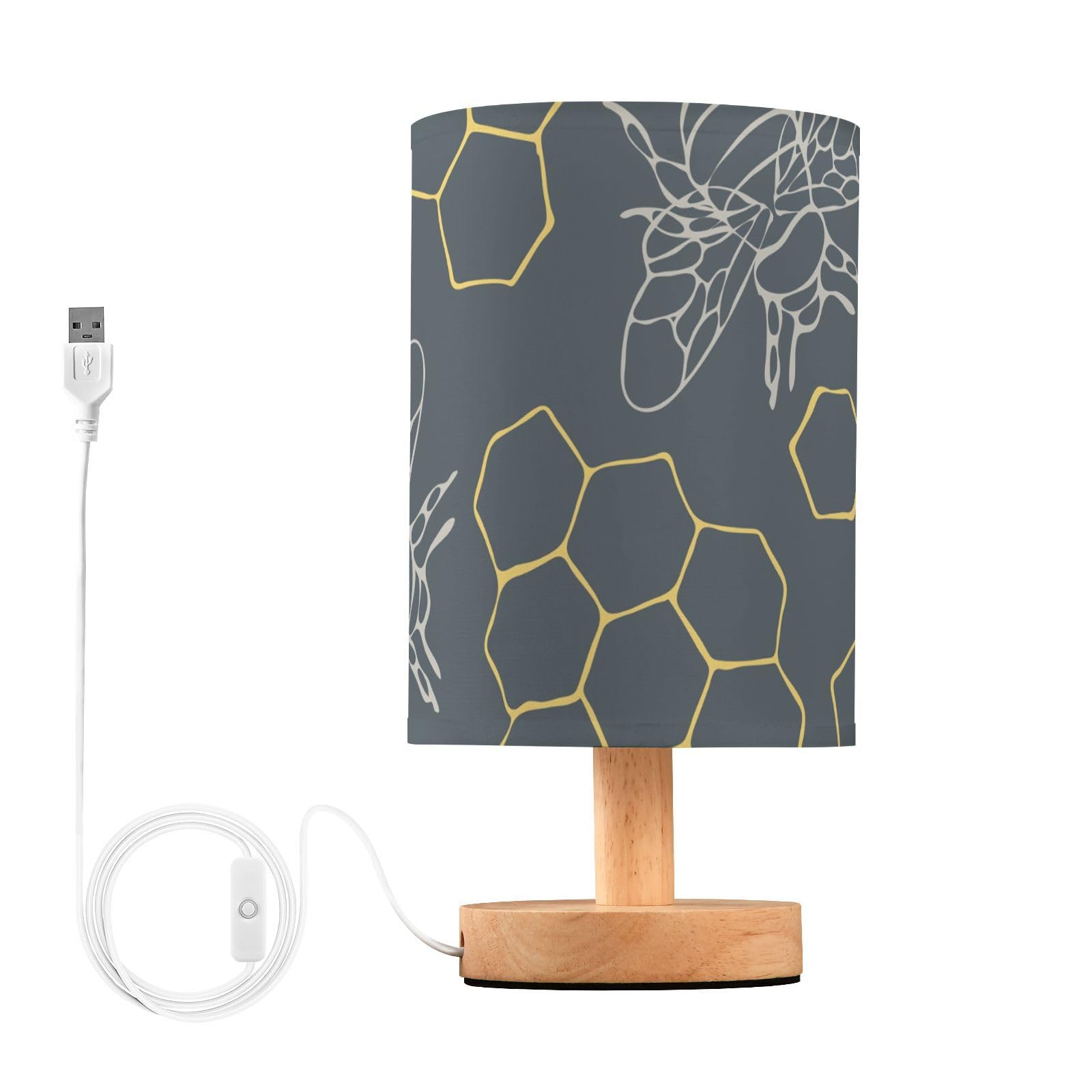 Mnsruu Bedside Table Lamp Bees Golden Hive Bedside Lamps LED Light Desk Lamp Fabric Shade Small Lamp for Bedroom Living Room (Bulb Included)