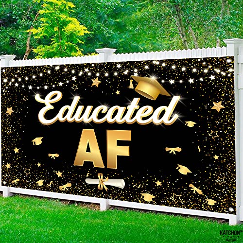 Image of KatchOn, XtraLarge Educated AF Banner - 72x44 Inch | Grad Banner, Black and Gold Graduation Decorations 2026 | Graduation Backdrop, Educated AF Decorations |