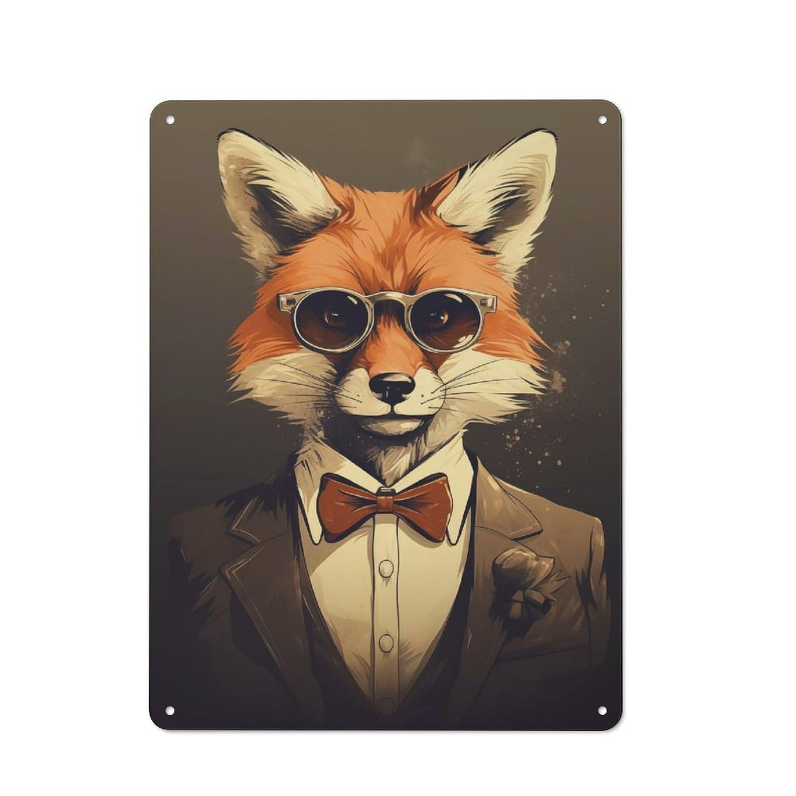Junmoney Fox In Suit And Sunglasses Metal Wall Sign 40X30cm Featuring For Hallway Wall, Suited To Wall Display Collectors