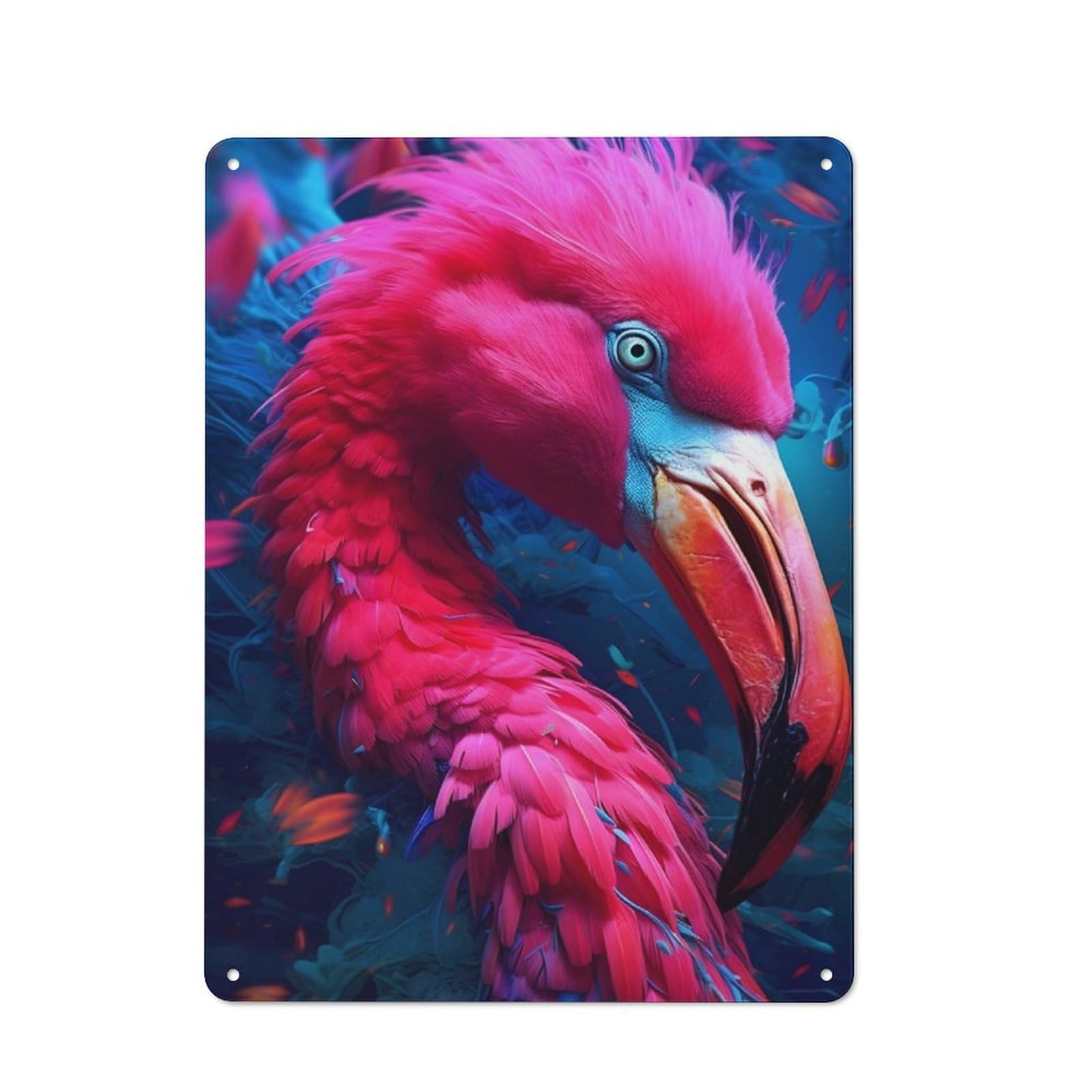 Junmoney Flamingo Fluorescent Uv Nostalgic Decorative Tin Plaque 40X30cm Featuring Classic Pub Decor For Cafe, Pub, Workshop Or Home Bar