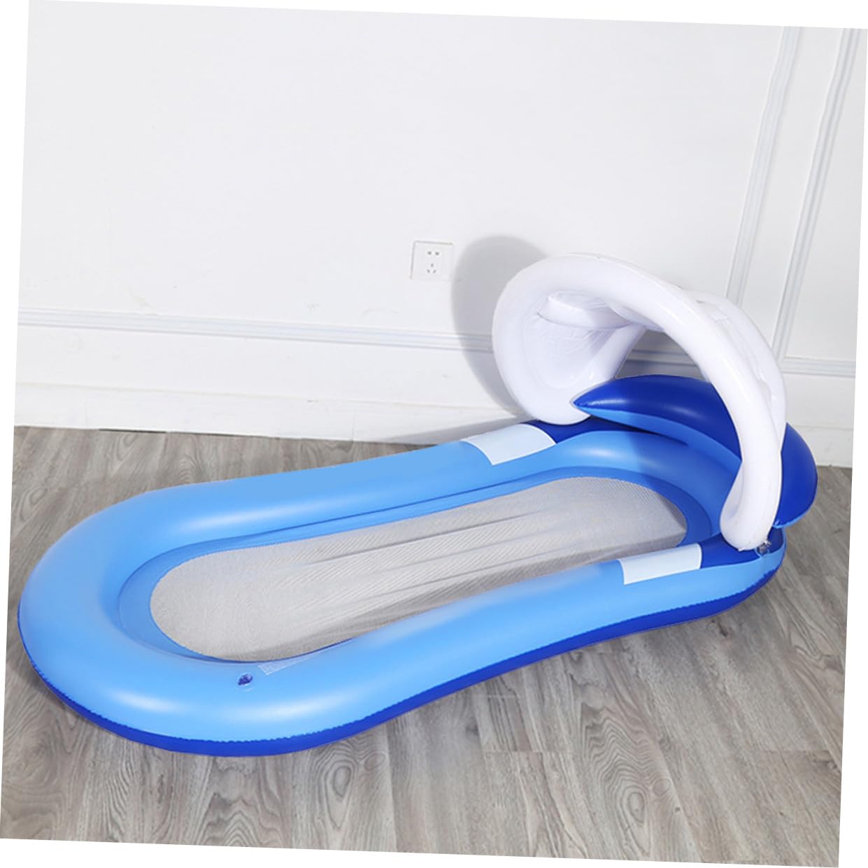 Amaca Gonfiabile con Parasole, Poltrona Galleggiante in Pvc Blu | Schienale e Braccioli, Gonfiaggio Rapido, per Piscina e Lago, Design Ergonomico, Relax All'aperto
