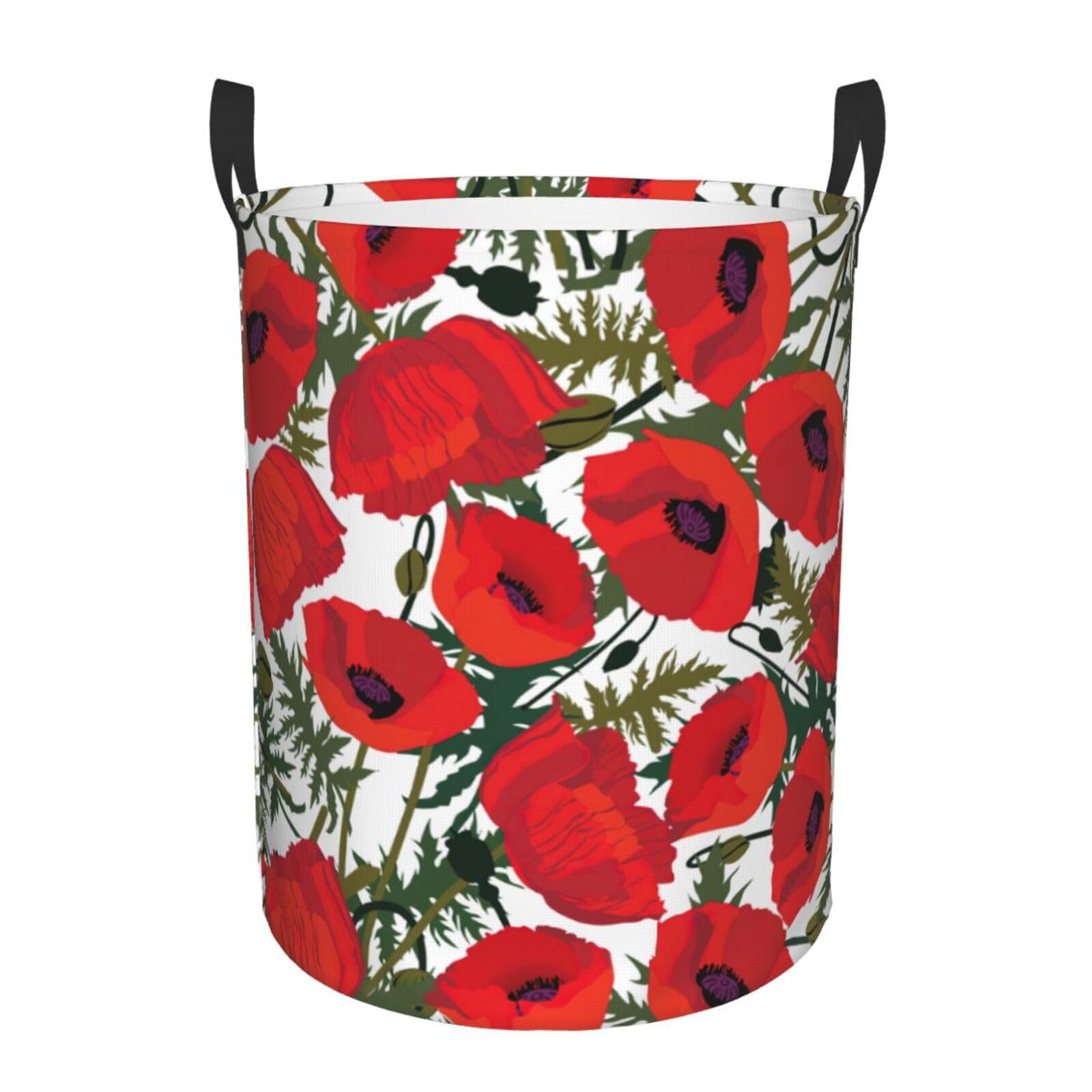 M Collapsible Round Flower Pattern Print Laundry Hamper