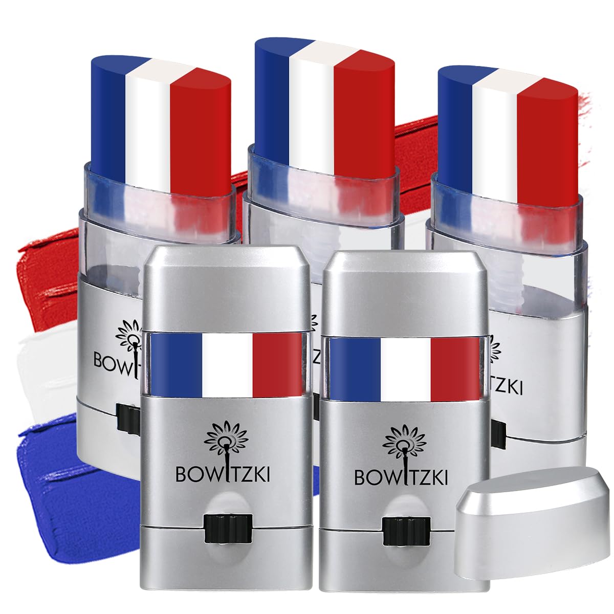 5PCS Red White Blue Face Paint Sticks,USA Flag colors Patriotic face body paint makeup for 4th of July Independence Day，sweefproof eye black stick for