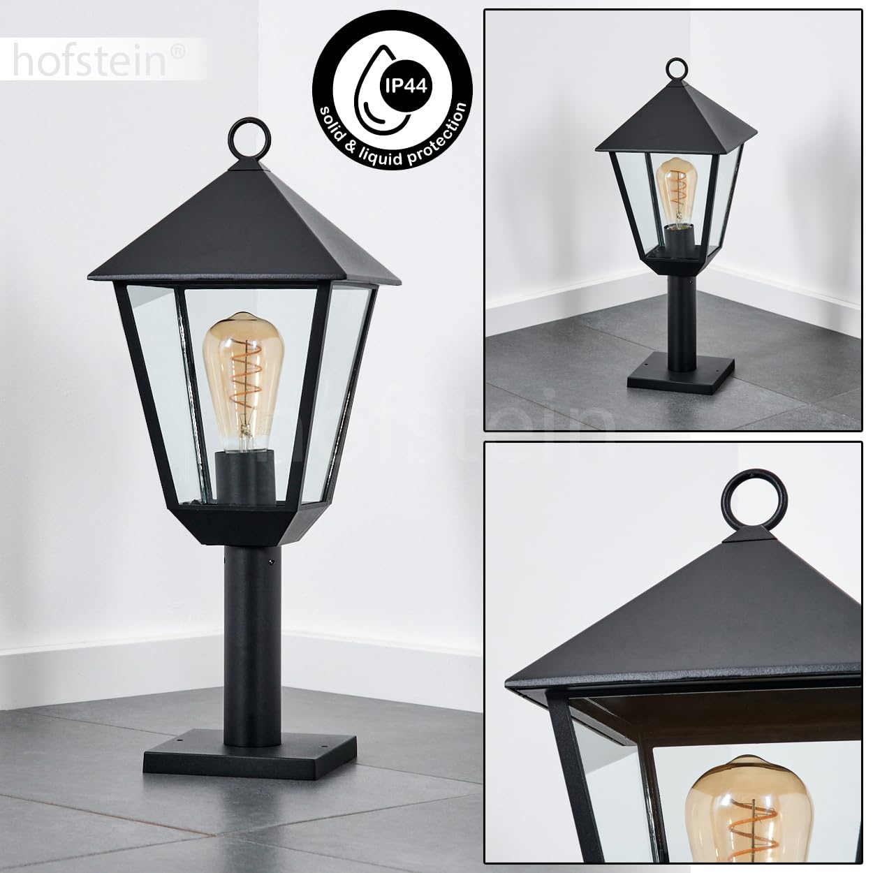 Anfei zewnętrzna lampa na cokół, metalowa/szklana, przezroczysta, oświetlenie ścieżek o antycznym wyglądzie, 50 cm, lampa ogrodowa, oświetlenie ogrodowe IP44, 1 x E27, bez żarówki