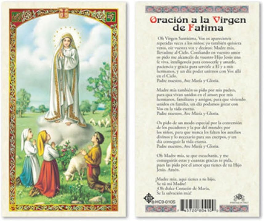 Amazon.com Tarjetas de oración de Nuestra Señora de Fátima en español