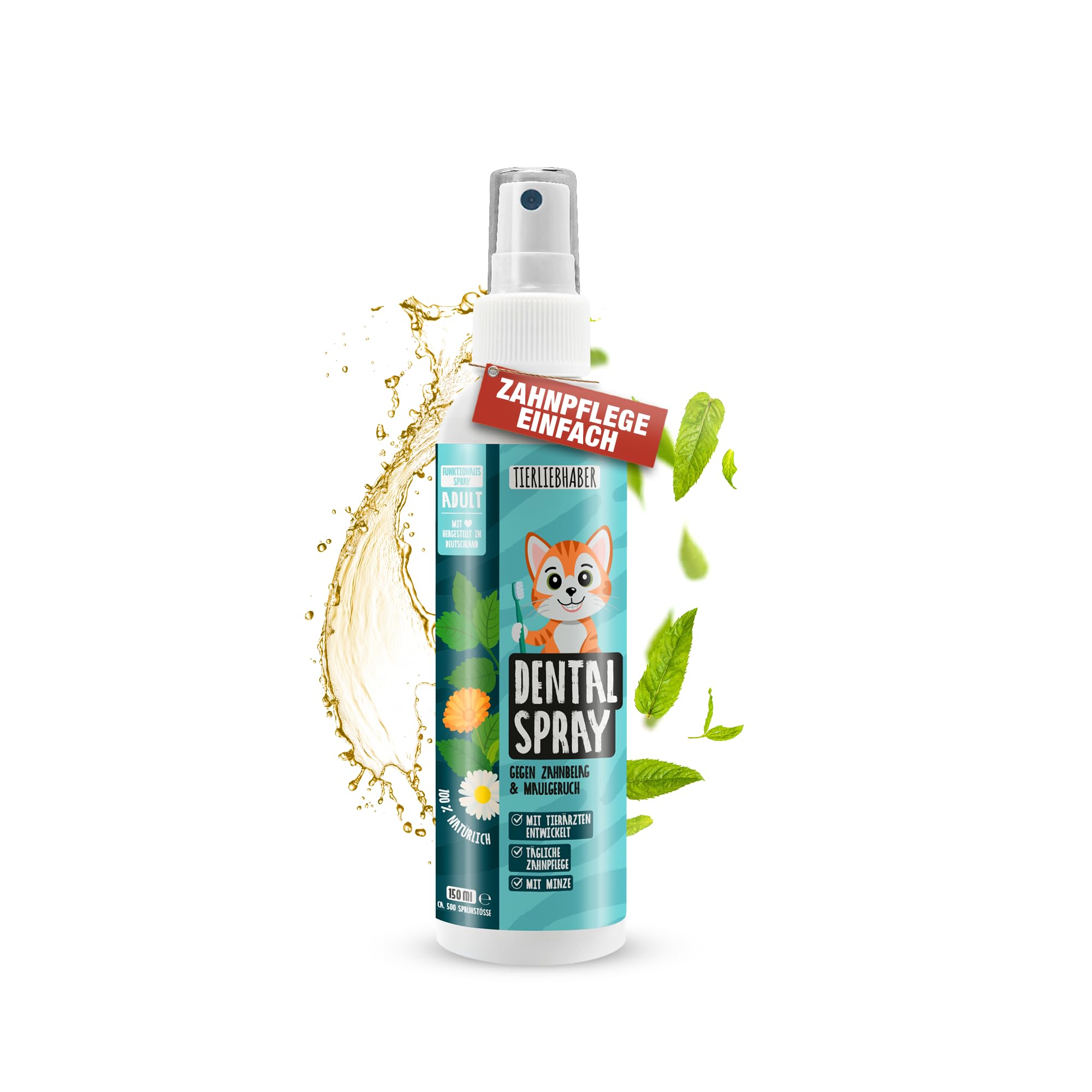 TIERLIEBHABER Dentalspray für Katzen Zahnpflege – Zahnpflege Katzen Zahnpasta Alternative – Gegen Katze Mundgeruch & Zahnstein Katze 100% natürlich – Tierärztlich in Deutschland entwickelt