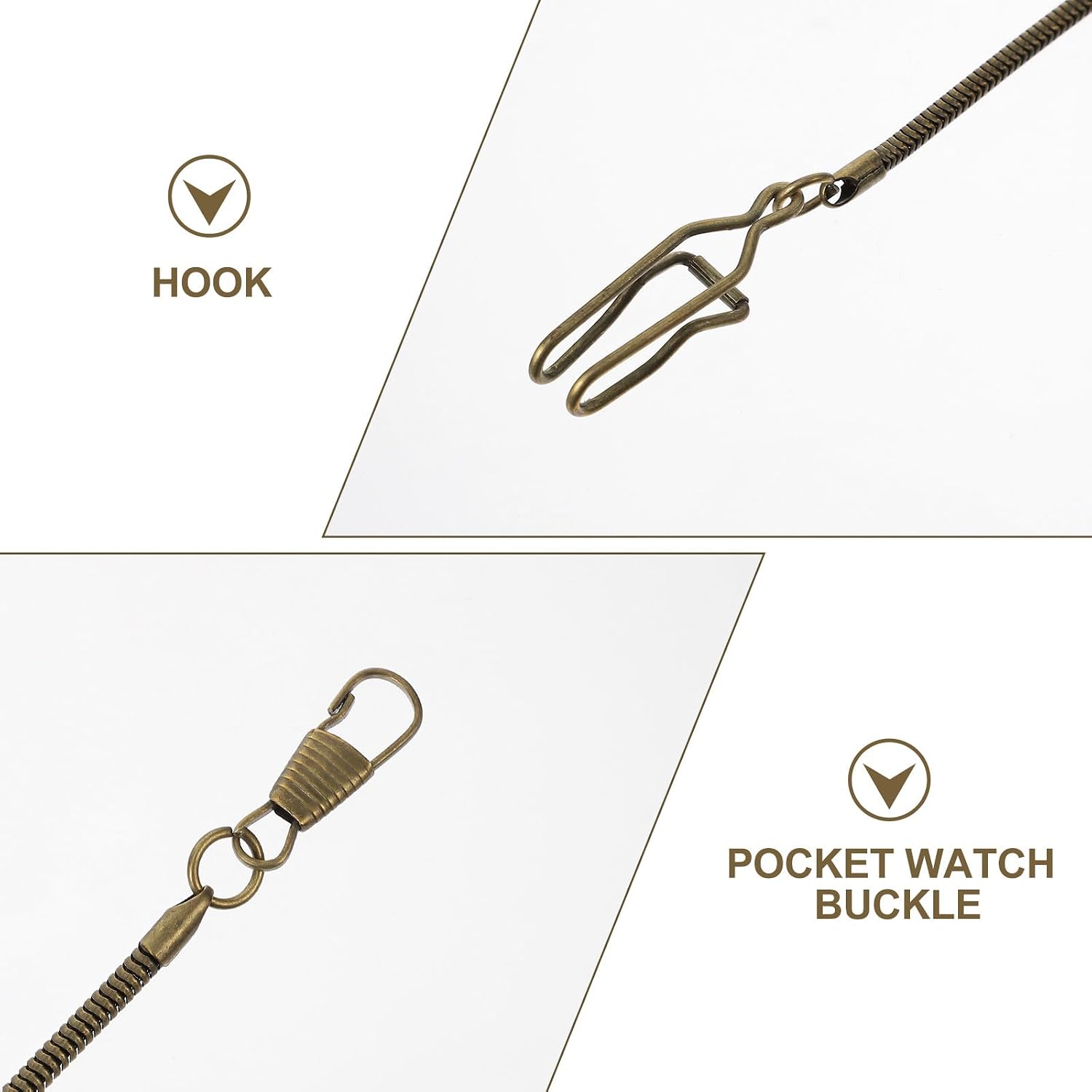 Bronze Pocket Watch Chain Snake Link Metal Buckle Clip Chain for Men Jeans Belt Hanging Accessory 37Cm Length Vintage Style