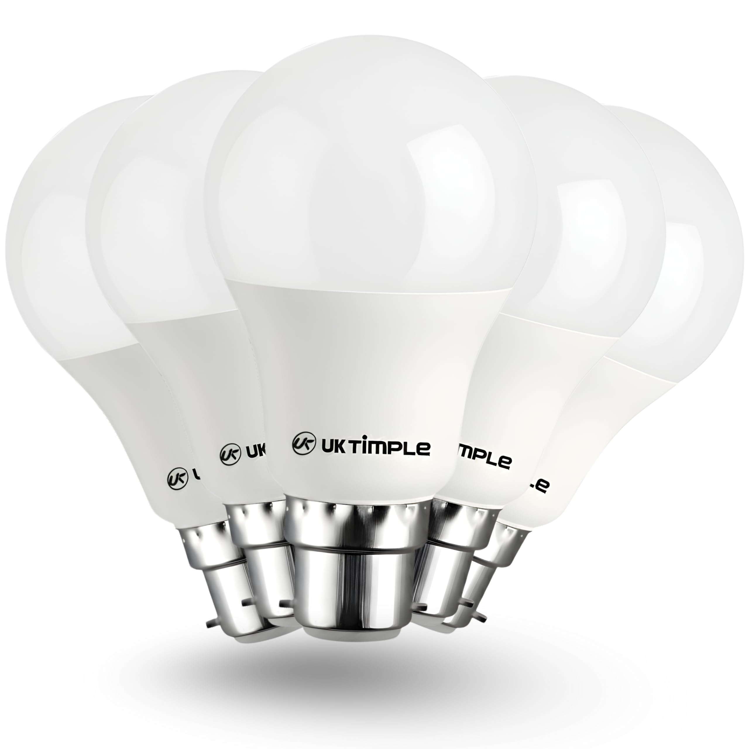 Uk Timple B22 LED Light Bulb, High Brightness, Daylight 6500K, 11W Bulb = 110W Halogen, A60 Cap GLS 1200LM 86% Energy Saving Lightbulbs, Non-Dimmable, Ra ≥ 80 25000hrs Life - 5 Pack