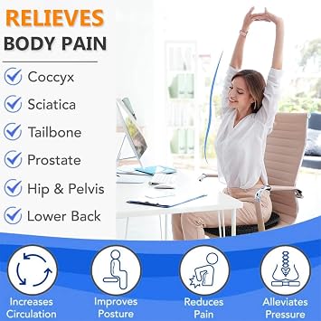Gel Seat Cushion, Large Cooling Gel Cushion Breathable Honeycomb Chair Pads Gel Cushion with Non-Slip Cover for Home Office Chair Car Seat Wheelchair Absorbs Body Pressure Points, As Seen on TV
