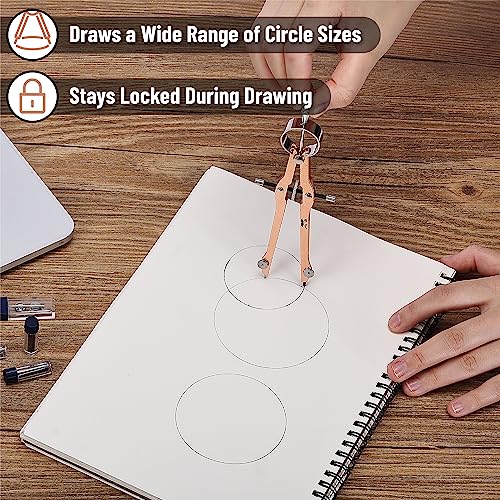 Boussole de dessin technique or rose pour géométrie et mathématiques avec serrure de blocage