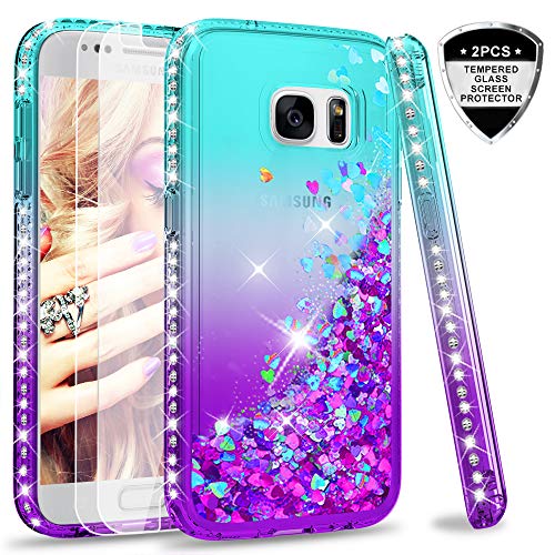 Galaxy S7 Glitter Case with Tempered Glass Screen Protector [2 Pack] for Girls