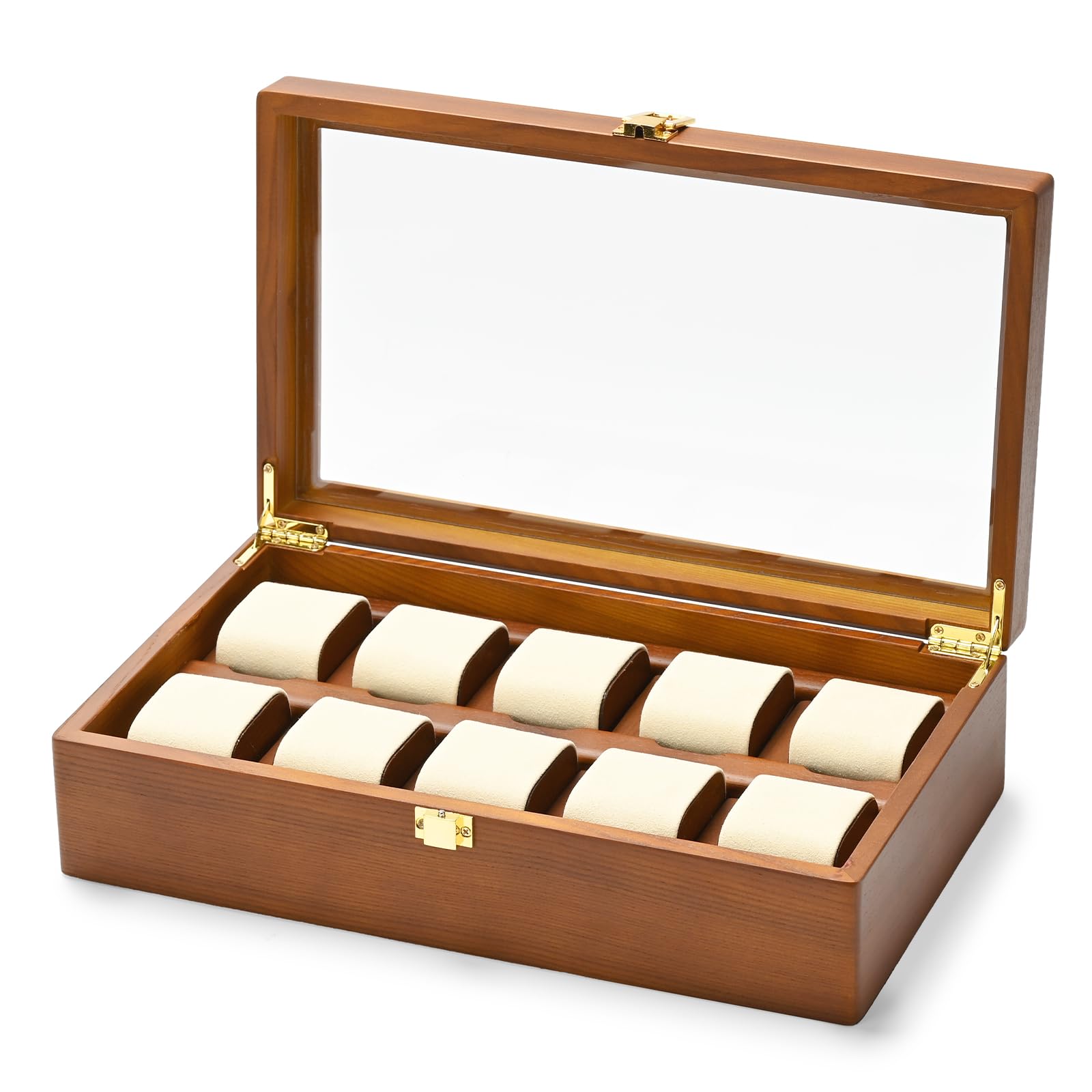 Oirlv Boîte De Montre En Bois Massif Organisateur Avec Couvercle 10 Montres De Stockage Boîte De Montre Avec Coussin Amovible,Rangement Montres(Blanc Crème)
