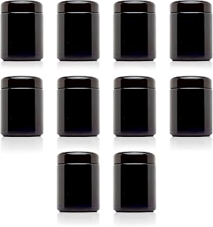 Infinity Jars 250 ml UV Glass Airtight Pantry Jar Set, 10 Pack, Black | Ultraviolet light blocking, antistatic, odor proof, BPA-free screw-top lids for coffee, tea, herbs, spices, 8.3 fl oz each