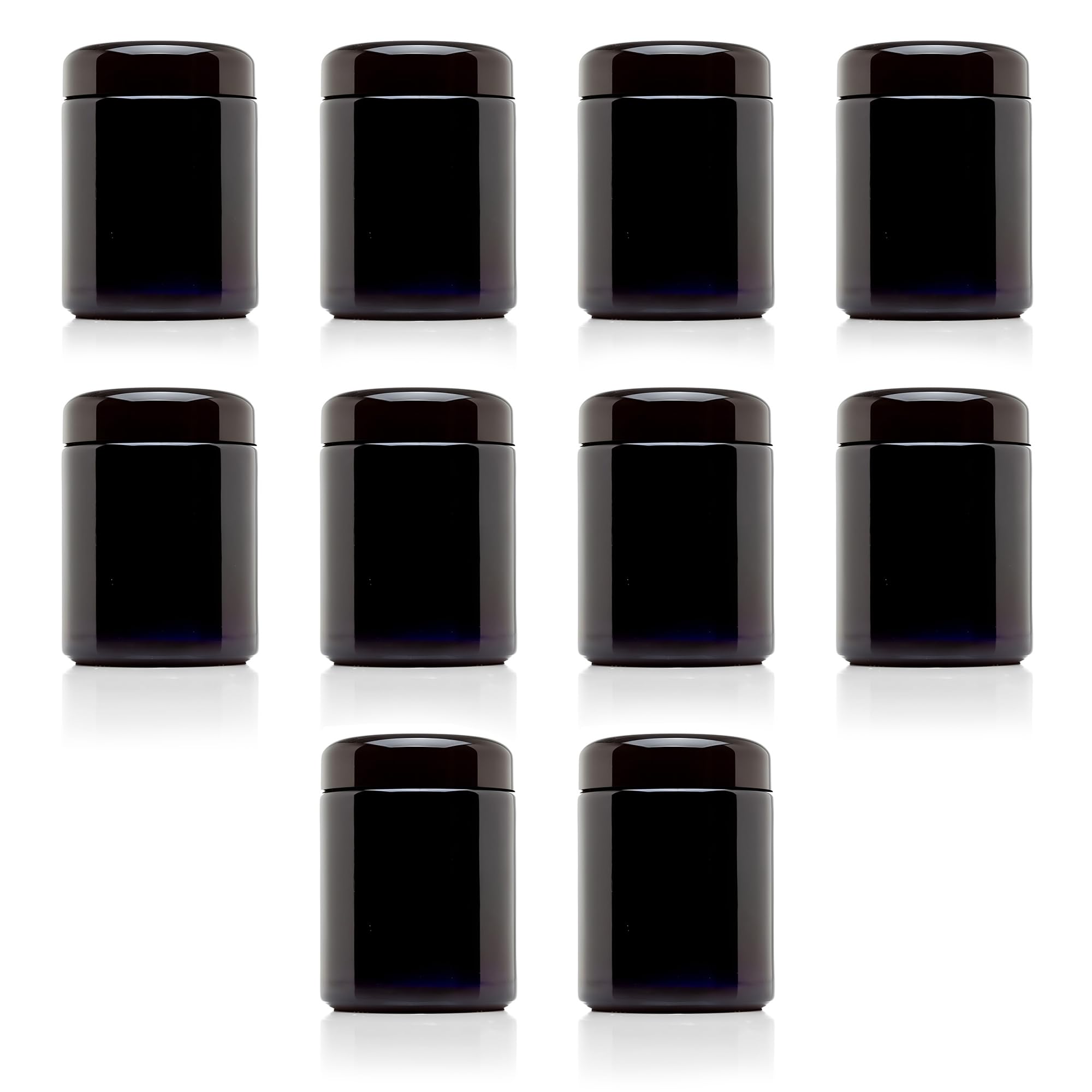 Infinity Jars – Tarro de 250 ml alto negro ultravioleta rellenable de cristal con tapón de rosca