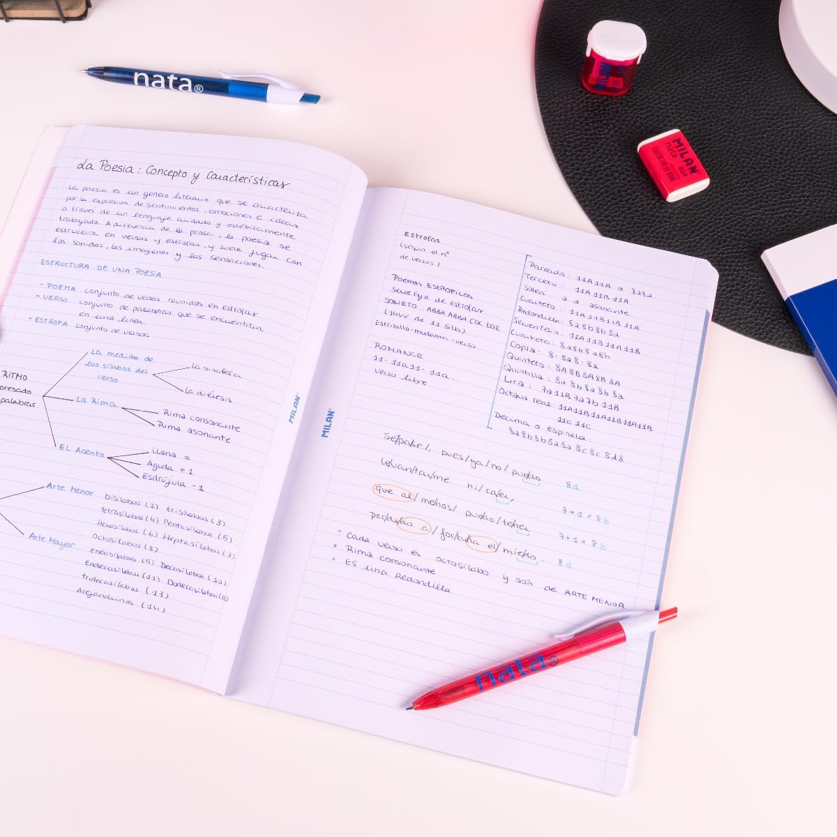 Milan® Notebook A4, glued, lined paper (7 mm), 48 sheets, 95 g/m², nata® collection 624 since 1918, blue